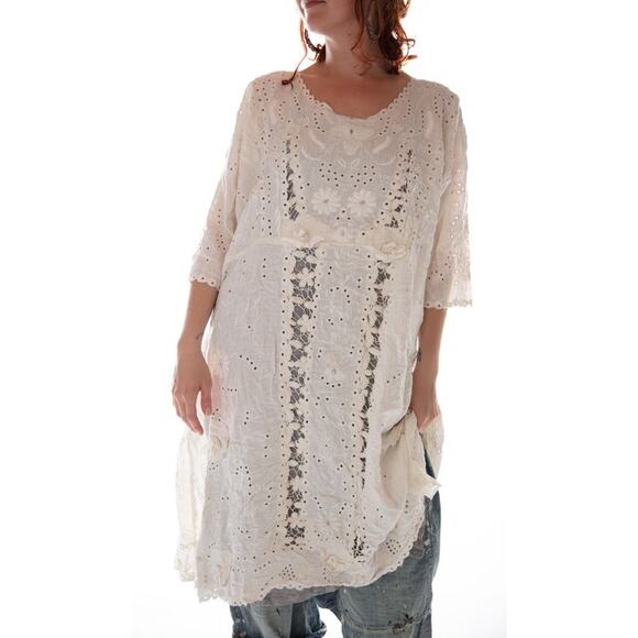 Magnolia Pearl Dresses & Skirts - Magnolia Pearl French Linen Coronado Dress Embroidered Scalloped Edges One Size